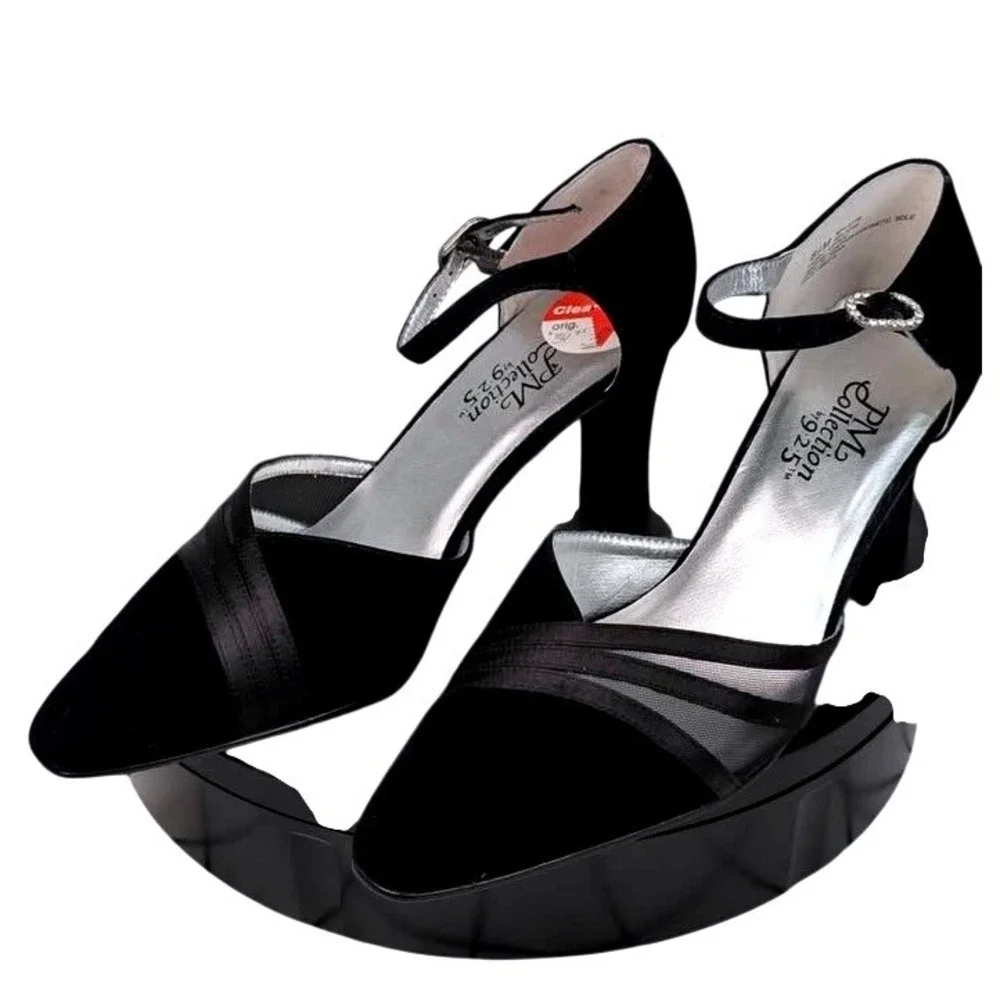 PM COLLECTION BY 925 ~ Black Velvet Strappy‎ High Heel ~ Women's 8.5M
